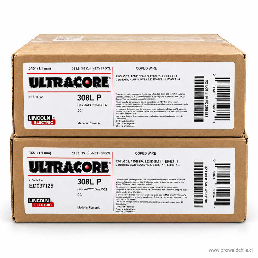 Alambre tubular Lincoln UltraCore 308L P — vista del producto
