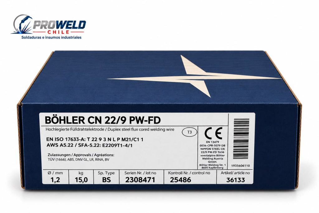 Alambre Dúplex E2209T1 Böhler CN 22/9 PW-FD 1,2 mm